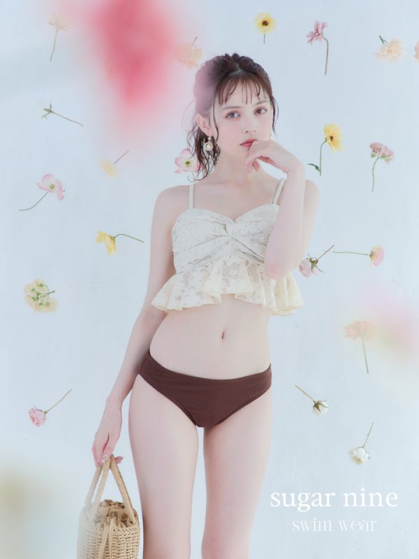 画像9: 【即日発送】【ビキニ】【水着】フリルレースビキニ /ベアトップ/ペプラム/2点セット[YMT]