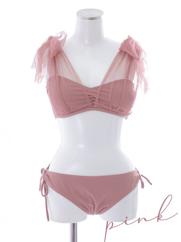 画像45: 【即日発送】【ビキニ】【水着】チュールリボン バストアップ ビキニ 2点セット[YMT]