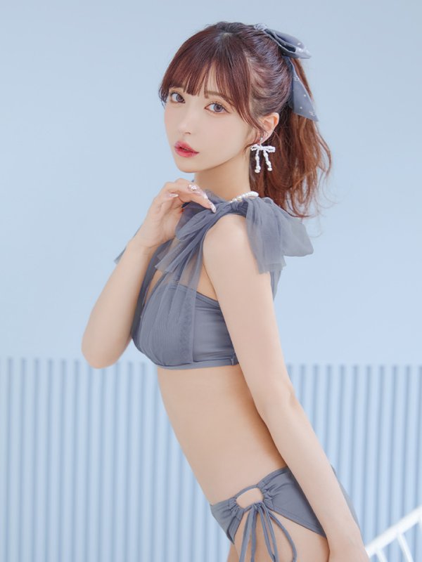 画像34: 【即日発送】【ビキニ】【水着】チュールリボン バストアップ ビキニ 2点セット[YMT]