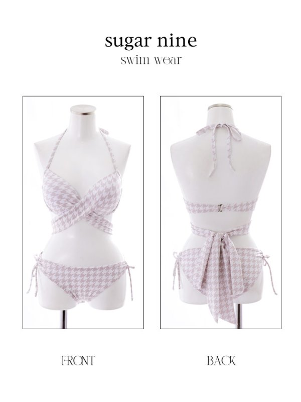 画像35: 【即日発送】【ビキニ】【水着】千鳥格子柄  バッククロスリボン クロスビキニ 2点セット[FB01]