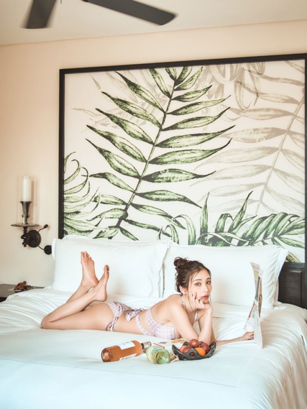 画像6: 【即日発送】【ビキニ】【水着】千鳥格子柄  バッククロスリボン クロスビキニ 2点セット[FB01]