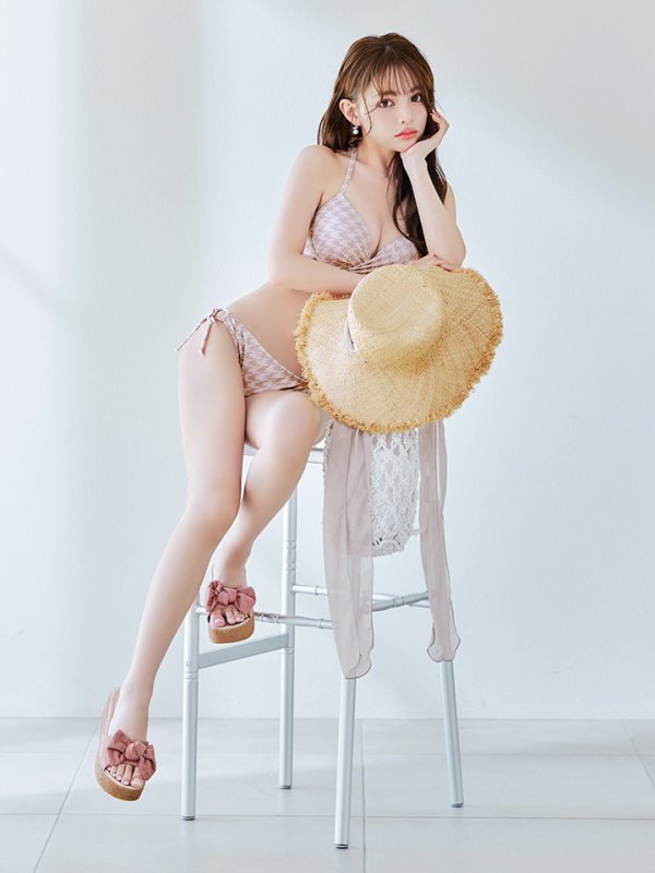 画像14: 【即日発送】【ビキニ】【水着】千鳥格子柄  バッククロスリボン クロスビキニ 2点セット[FB01]