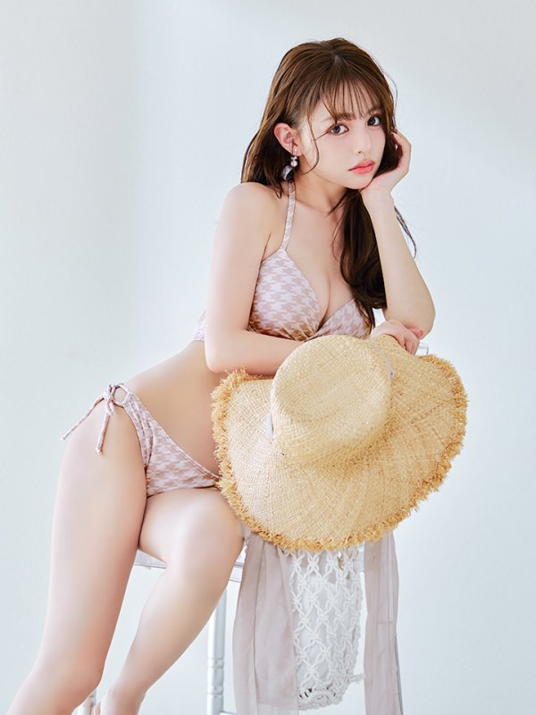 画像7: 【即日発送】【ビキニ】【水着】千鳥格子柄  バッククロスリボン クロスビキニ 2点セット[FB01]