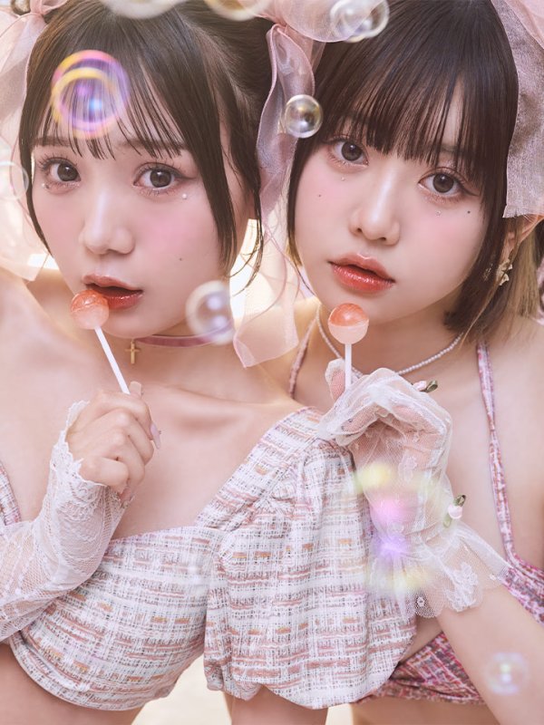 画像9: 【即日発送】【ビキニ】【水着】パフスリーブ 2way ツイードプリント ビキニ 2点セット[YMT]