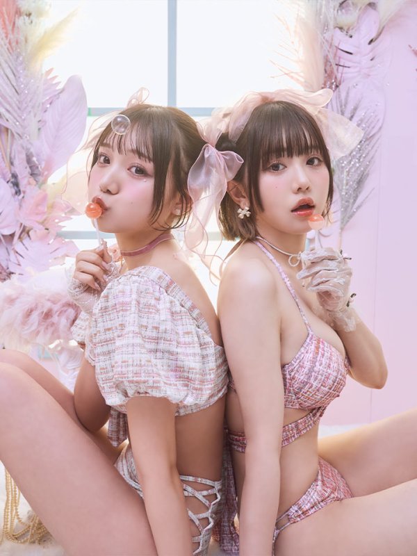 画像10: 【即日発送】【ビキニ】【水着】パフスリーブ 2way ツイードプリント ビキニ 2点セット[YMT]