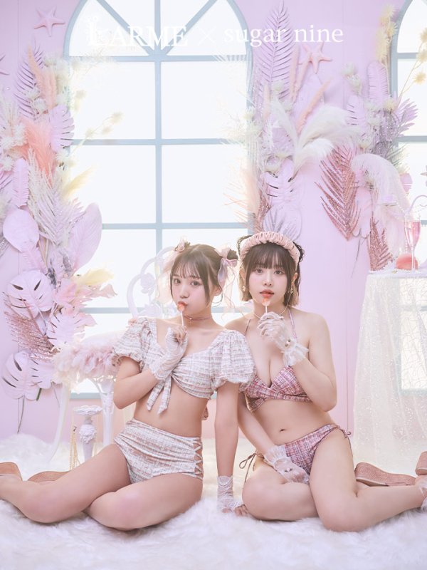 画像3: 【即日発送】【ビキニ】【水着】パフスリーブ 2way ツイードプリント ビキニ 2点セット[YMT]