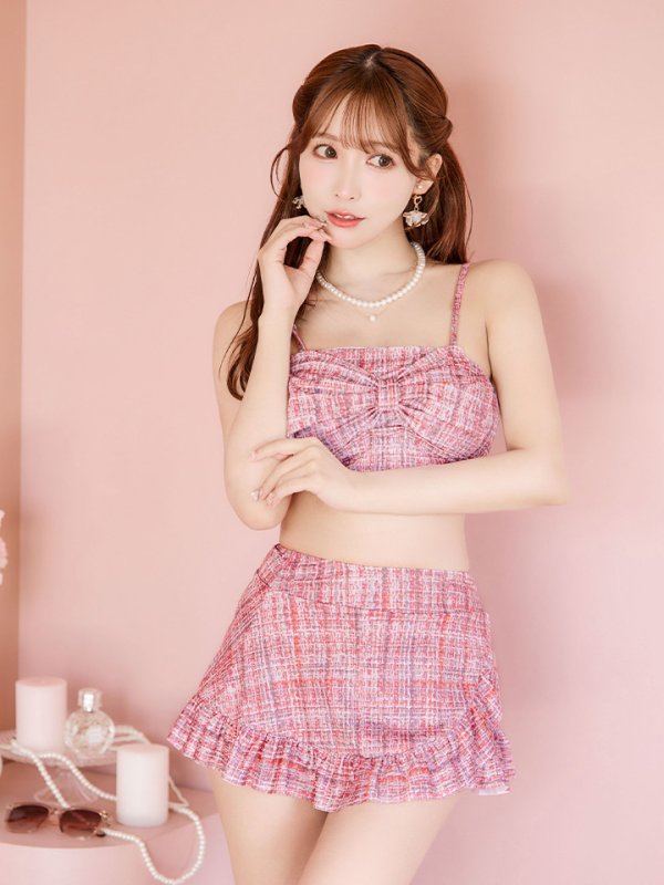 画像10: 【即日発送】【ビキニ】【水着】ツイード柄ビッグリボンビキニ 2点セット[YMT]