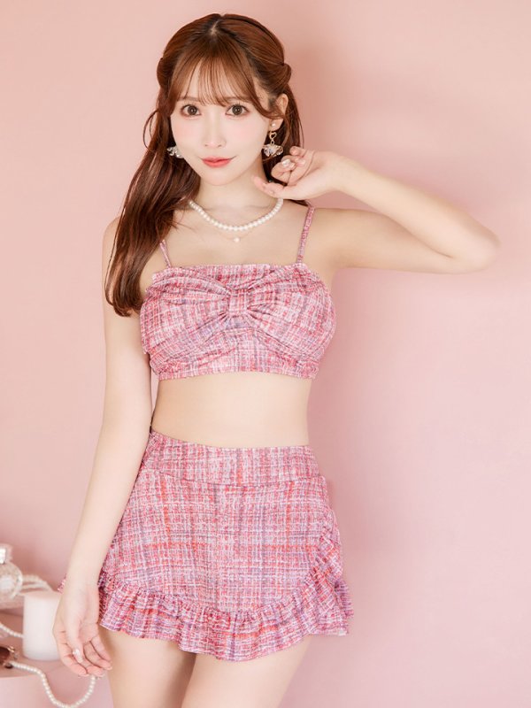 画像2: 【予約商品/6月下旬発送予定】【ビキニ】【水着】ツイード柄ビッグリボンビキニ 2点セット[YMT]