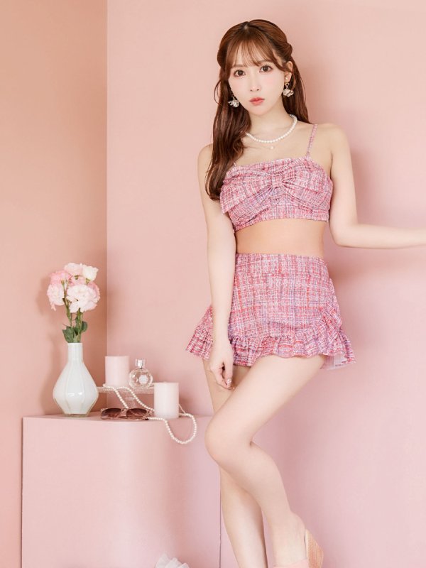 画像7: 【即日発送】【ビキニ】【水着】ツイード柄ビッグリボンビキニ 2点セット[YMT]