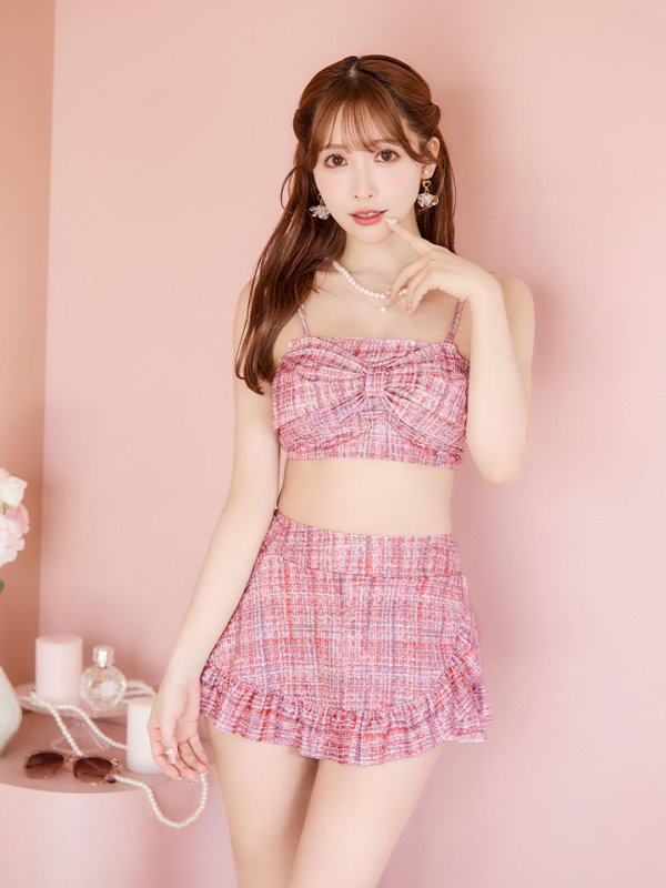 画像9: 【即日発送】【ビキニ】【水着】ツイード柄ビッグリボンビキニ 2点セット[YMT]