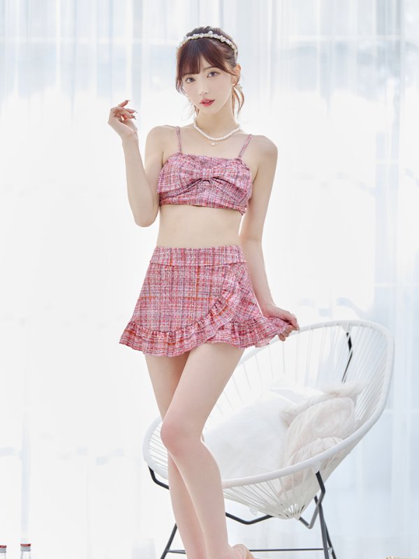 画像10: 【即日発送】【ビキニ】【水着】ツイード柄ビッグリボンビキニ 2点セット[YMT]