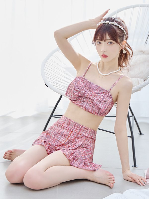 画像2: 【予約商品/6月下旬発送予定】【ビキニ】【水着】ツイード柄ビッグリボンビキニ 2点セット[YMT]