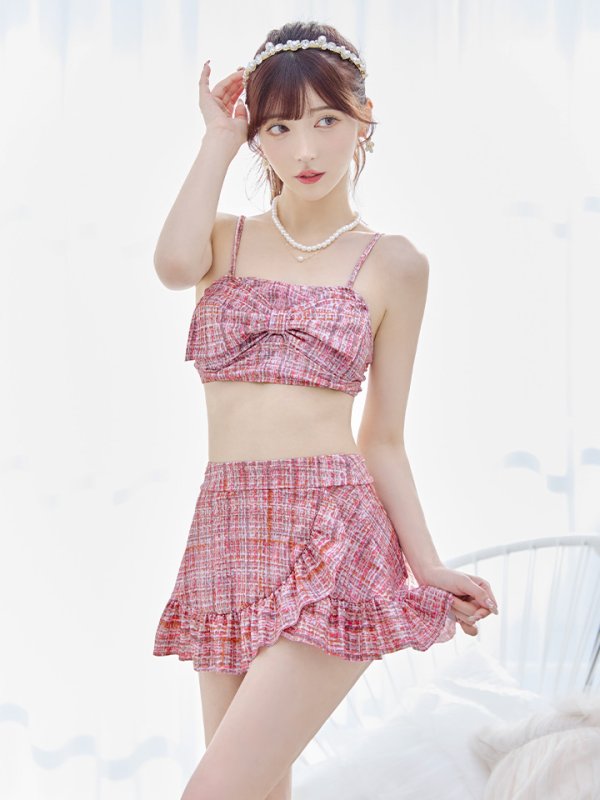 画像3: 【即日発送】【ビキニ】【水着】ツイード柄ビッグリボンビキニ 2点セット[YMT]