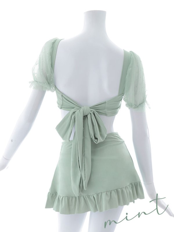 画像49: 【即日発送】【ビキニ】ドットシアースリーブスカート付きビキニ 3点セット【水着】[YMT]