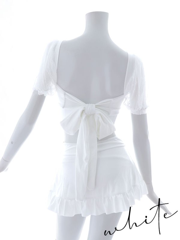 画像47: 【即日発送】【ビキニ】ドットシアースリーブスカート付きビキニ 3点セット【水着】[YMT]