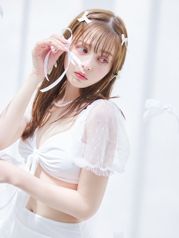 画像4: 【即日発送】【ビキニ】ドットシアースリーブスカート付きビキニ 3点セット【水着】[YMT]