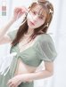 画像1: 【ノベルティ対象】【即日発送！】【ビキニ】ドットシアースリーブスカート付きビキニ 3点セット【水着】[YMT] (1)