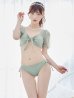 画像2: 【ノベルティ対象】【即日発送！】【ビキニ】ドットシアースリーブスカート付きビキニ 3点セット【水着】[YMT] (2)
