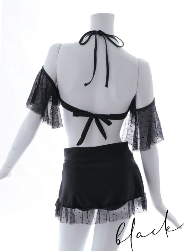 画像21: 【即日発送】【ビキニ】ドットシアーオフショルスカート付きビキニ 3点セット【水着】[YMT]