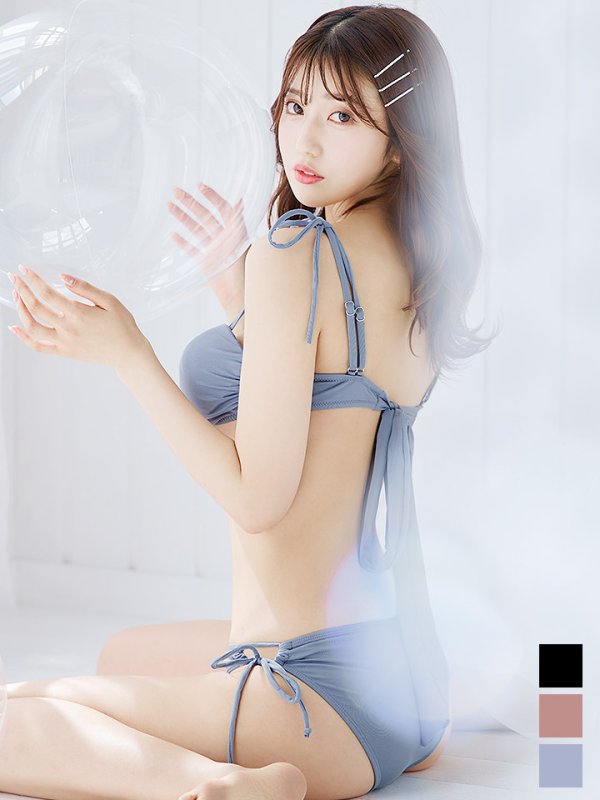 画像8: 【即日発送】【ビキニ】【水着】ショルダー紐シンプルビキニ 2点セット[YMT]