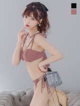 【予約商品/6月下旬発送予定】【ビキニ】ショルダー紐リボンシンプルビキニ 2点セット【水着】[YMT]