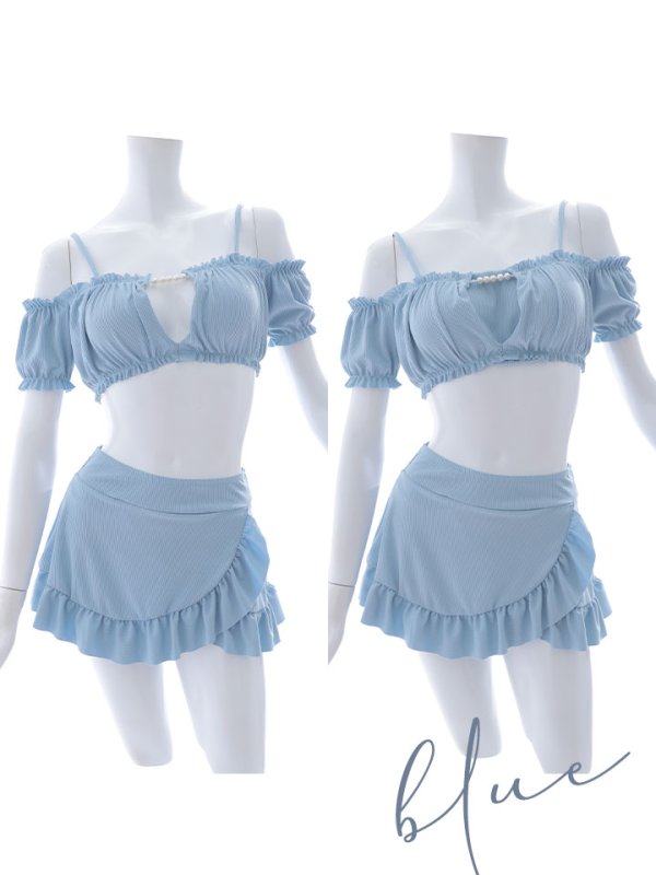 画像22: 【即日発送】【ビキニ】【水着】袖付きシャーリングトップス 4点セット[YMT]