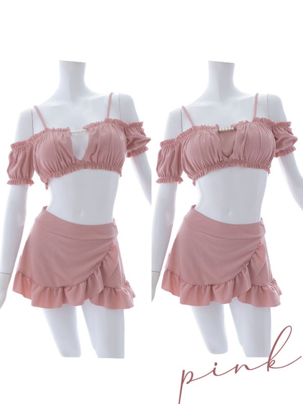 画像24: 【即日発送】【ビキニ】【水着】袖付きシャーリングトップス 4点セット[YMT]