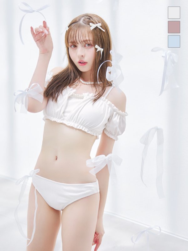 画像23: 【即日発送】【ビキニ】【水着】袖付きシャーリングトップス 4点セット[YMT]