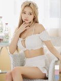 【ビキニ】【水着】袖付きシャーリングトップス 4点セット【予約 / 7月上旬発送予定】[YMT]