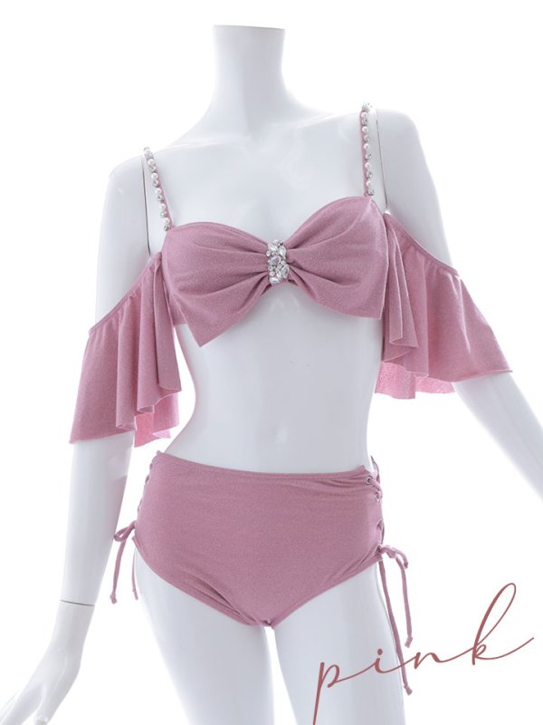 画像27: 【即日発送】【ビキニ】【水着】ハイウエストビッグラメリボン&ビジューキャミソールビキニ 2点セット[YMT]