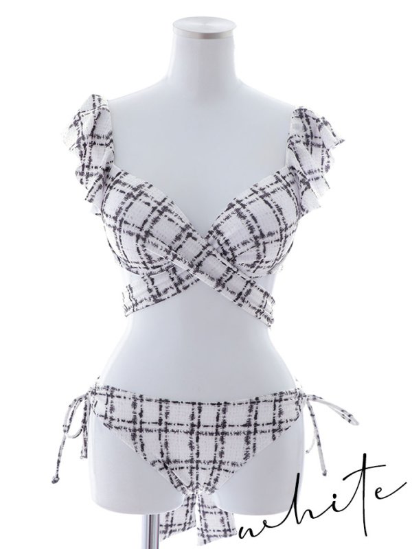 画像37: 【即日発送！】【ビキニ】バックリボン肩フリルツイード柄ビキニ 2点セット【水着】[YMT]