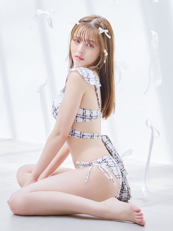 画像12: 【即日発送！】【ビキニ】バックリボン肩フリルツイード柄ビキニ 2点セット【水着】[YMT]