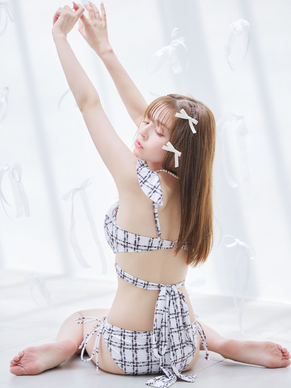 画像17: 【即日発送！】【ビキニ】バックリボン肩フリルツイード柄ビキニ 2点セット【水着】[YMT]