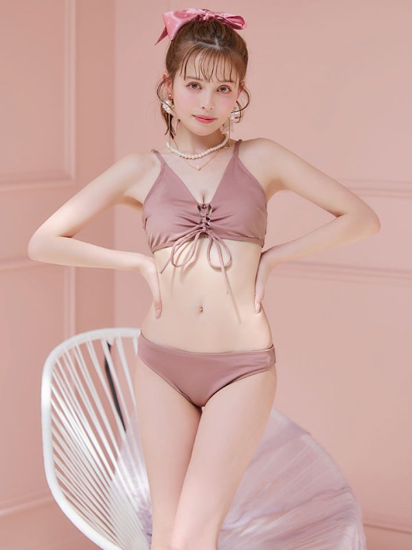 画像3: 【即日発送!】【ビキニ】【水着】レースアップトライアングルビキニ 2点セット[YMT]