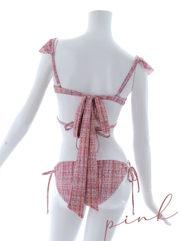 画像41: 【即日発送】【ビキニ】【水着】肩フリルツイード柄ビキニ 2点セット[YMT]