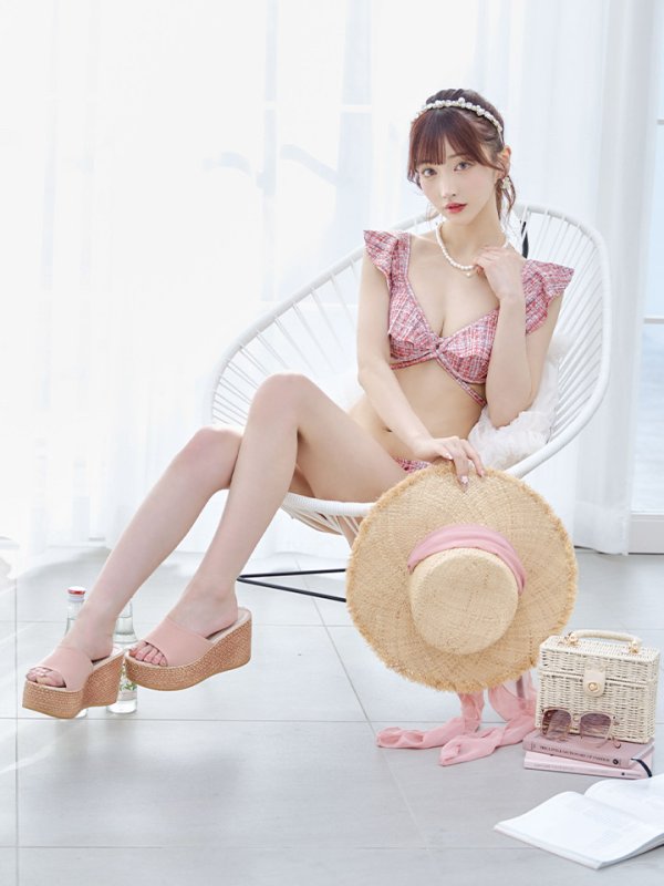 画像25: 【即日発送】【ビキニ】【水着】肩フリルツイード柄ビキニ 2点セット[YMT]