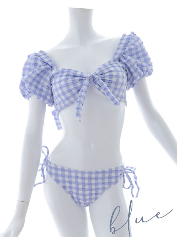 画像43: 【即日発送！】【ビキニ】【水着】ギンガムチェックパフスリビキニ 2点セット[YMT]