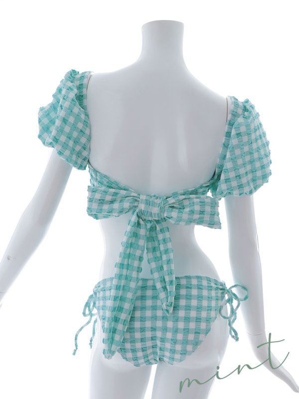 画像40: 【即日発送！】【ビキニ】【水着】ギンガムチェックパフスリビキニ 2点セット[YMT]