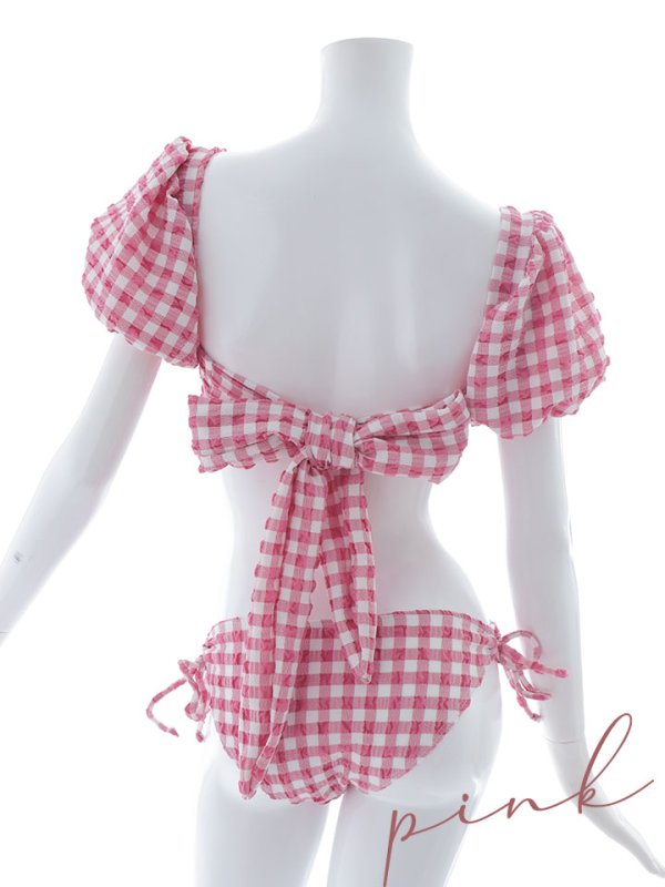 画像42: 【即日発送！】【ビキニ】【水着】ギンガムチェックパフスリビキニ 2点セット[YMT]