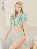 【即日発送！】【ビキニ】【水着】ギンガムチェックパフスリビキニ 2点セット[YMT]