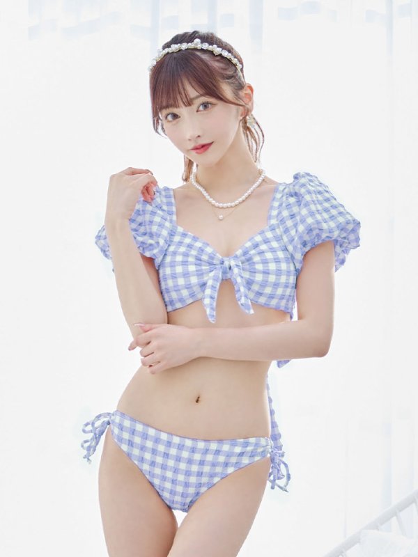 画像33: 【即日発送！】【ビキニ】【水着】ギンガムチェックパフスリビキニ 2点セット[YMT]
