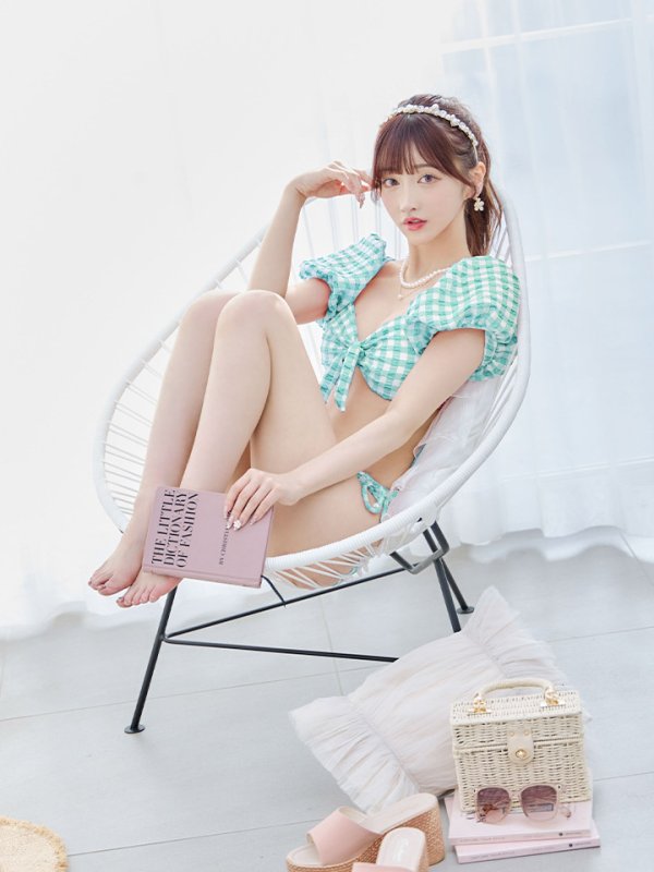 画像3: 【即日発送！】【ビキニ】【水着】ギンガムチェックパフスリビキニ 2点セット[YMT]