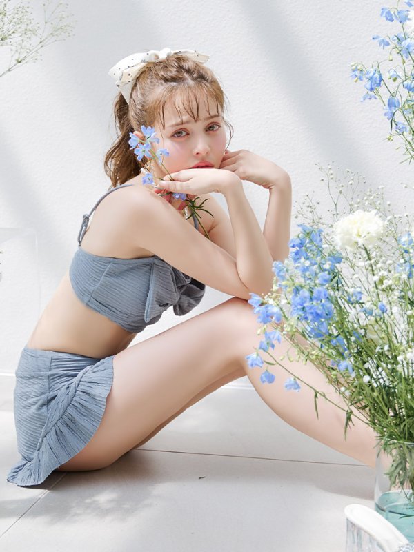 画像34: 【即日発送！】【ビキニ】【水着】ワッフル生地ビッグリボンビキニ 4点セット[YMT]