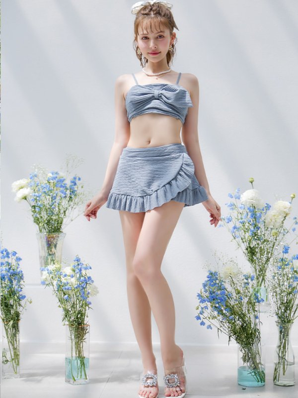 画像37: 【即日発送！】【ビキニ】【水着】ワッフル生地ビッグリボンビキニ 4点セット[YMT]