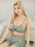 【即日発送！】【ビキニ】【水着】ワッフル生地ビッグリボンビキニ 4点セット[YMT]