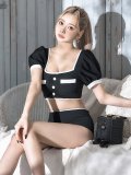 【即日発送！】【ビキニ】韓国っぽパフスリパイピングビキニ 2点セット【水着】[YMT]