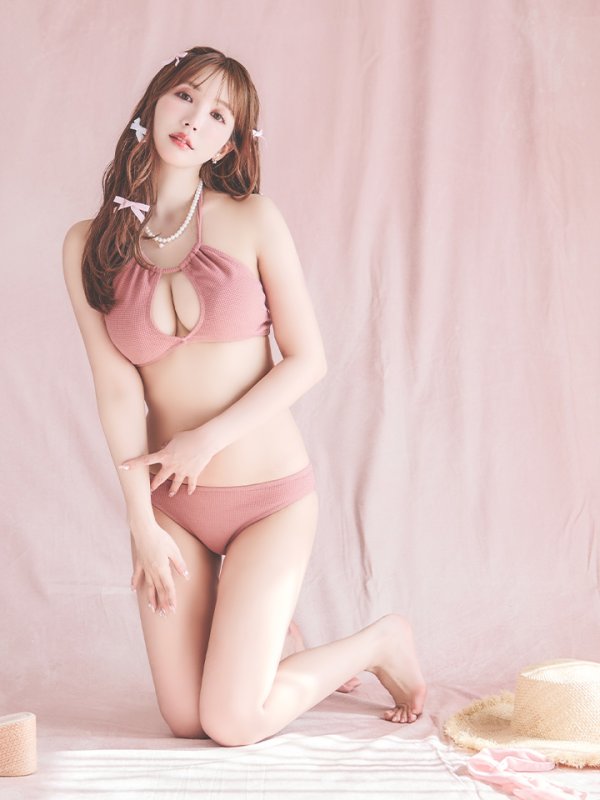 画像1: 【ビキニ】【水着】ホルターネックリブシンプルビキニ 2点セット【予約/7月上旬発送予定】[YMT]