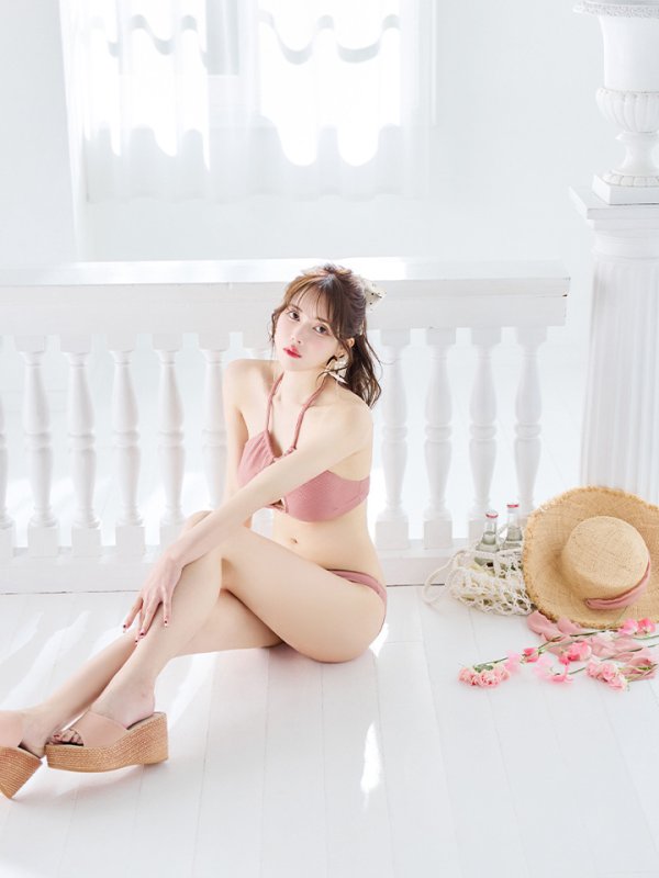 画像18: 【ビキニ】【水着】ホルターネックリブシンプルビキニ 2点セット[YMT]