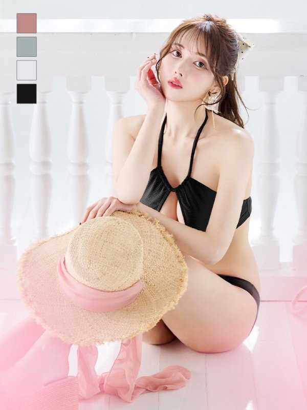 画像2: 【ビキニ】【水着】ホルターネックリブシンプルビキニ 2点セット【予約/7月上旬発送予定】[YMT]