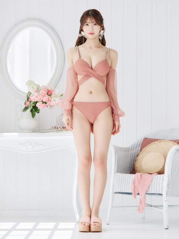 画像19: 【即日発送】【ビキニ】【水着】ふんわりシアー長袖ビキニ 2点セット[YMT]